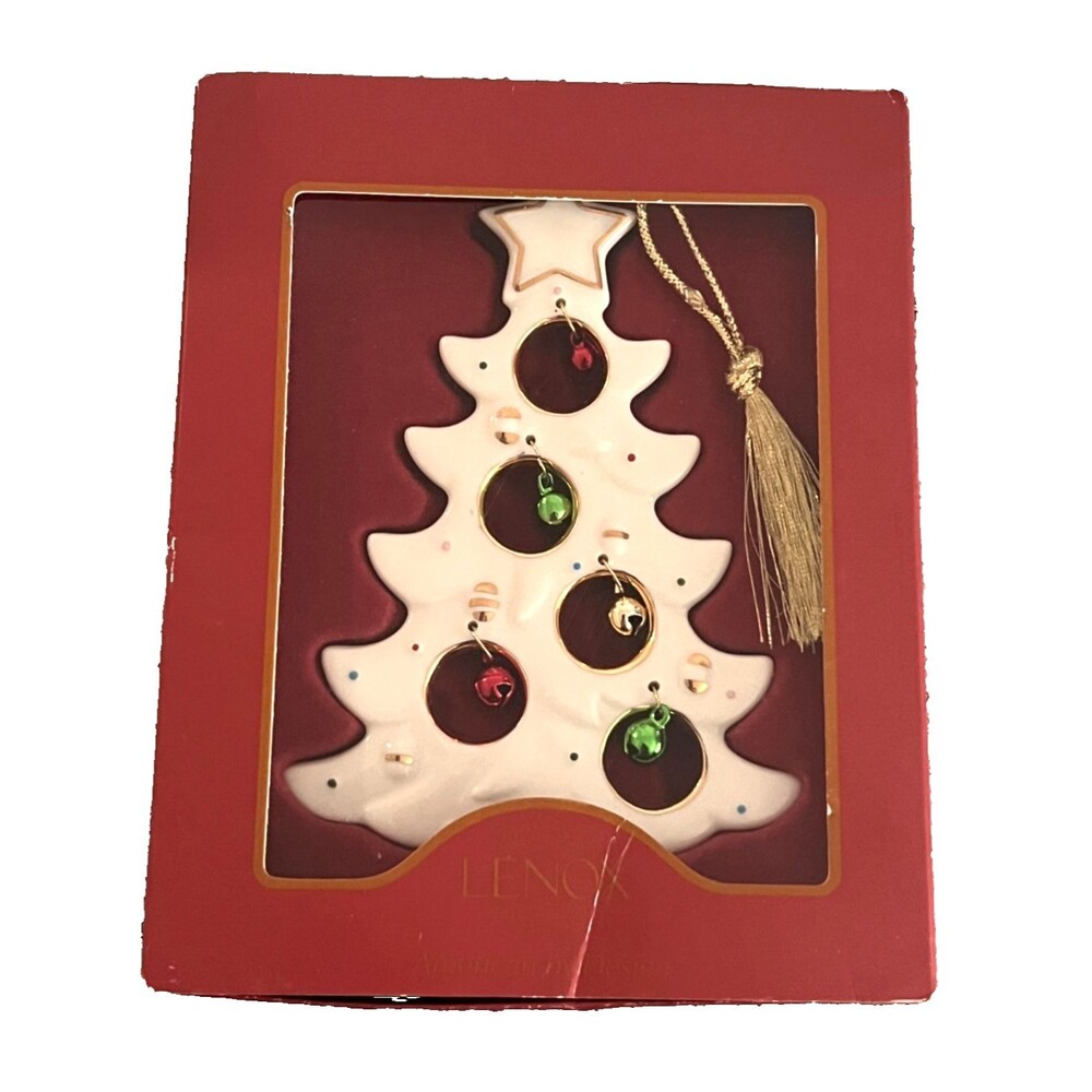 LENOX Jolly Jingle Christmas Tree Ornament Colorful Bells w/Box Porcelain Gold